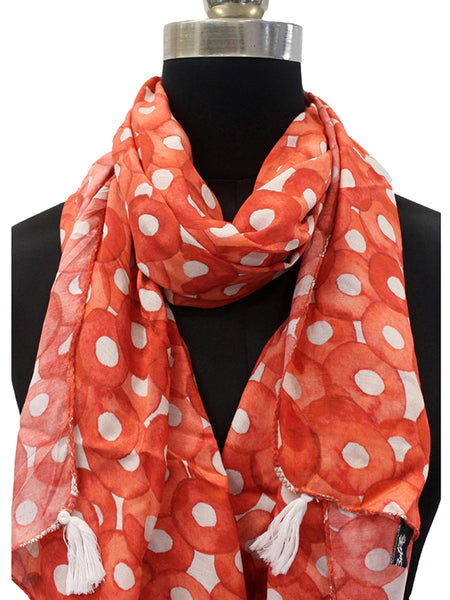 Splendid Orange Printed Muslin Casual Scarves/Stoles for Women SC35