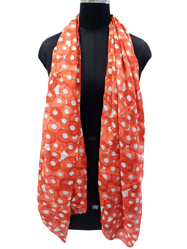 Splendid Orange Printed Muslin Casual Scarves/Stoles for Women SC35