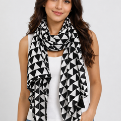 Appealing Black And White Printed Muslin Designer Scarves/Stoles for Women SC37