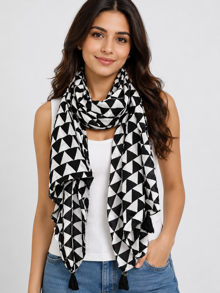 Appealing Black And White Printed Muslin Designer Scarves/Stoles for Women SC37