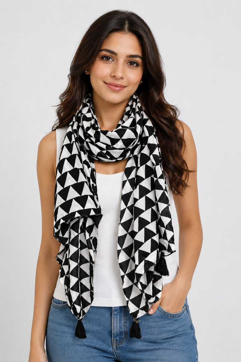 Appealing Black And White Printed Muslin Designer Scarves/Stoles for Women SC37