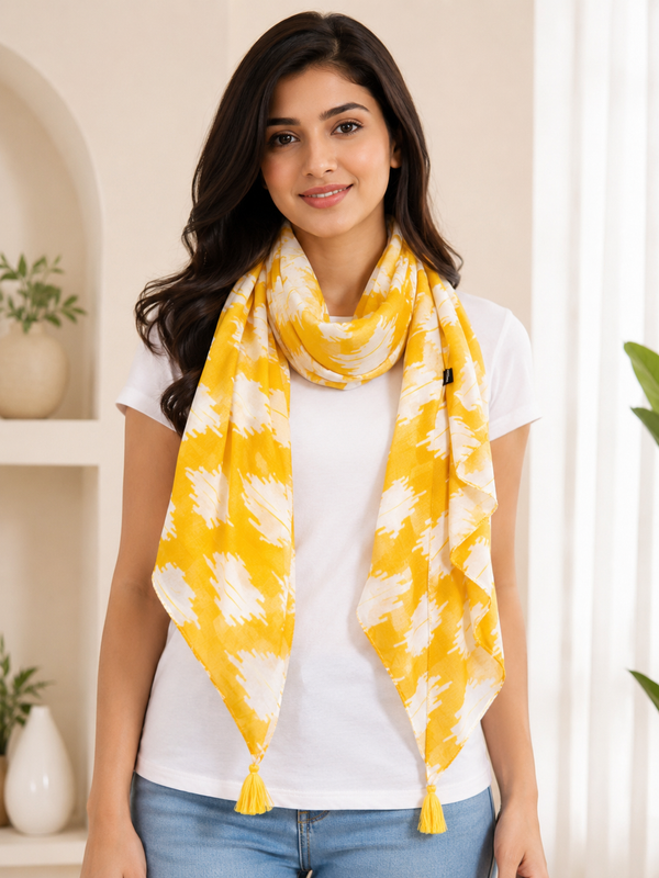 Stunning Yellow  Printed Muslin Regular Wear Scarves/Stoles for Women SC38