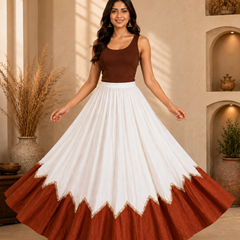 Cotton Silk WHITE-BROWN Stitched Lehenga  for Navratri DBL5046