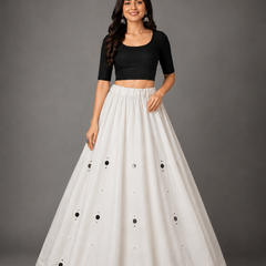Women's  Mirror Work Cotton Silk Navratri Lehenga Chaniya
