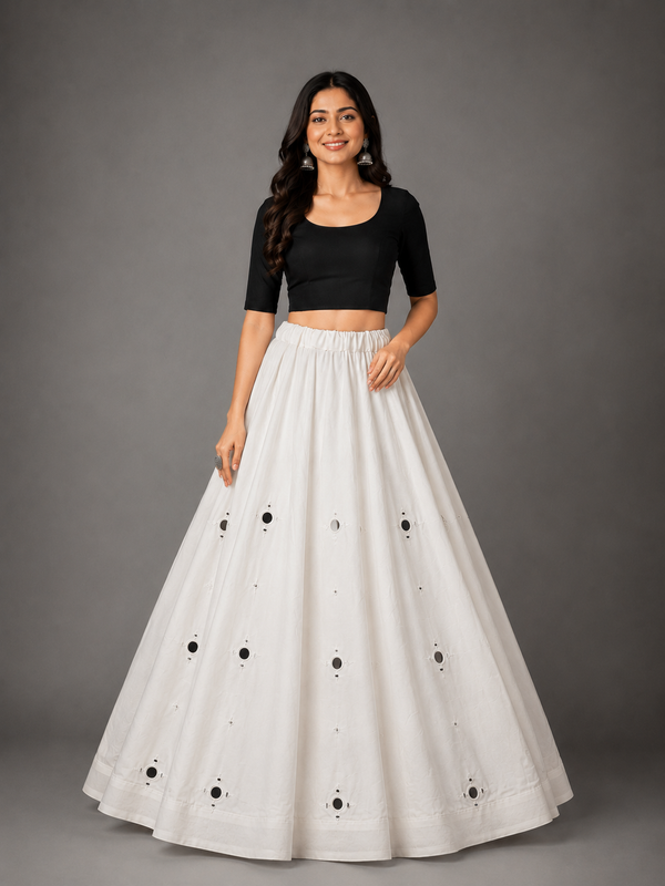 Women's  Mirror Work Cotton Silk Navratri Lehenga Chaniya