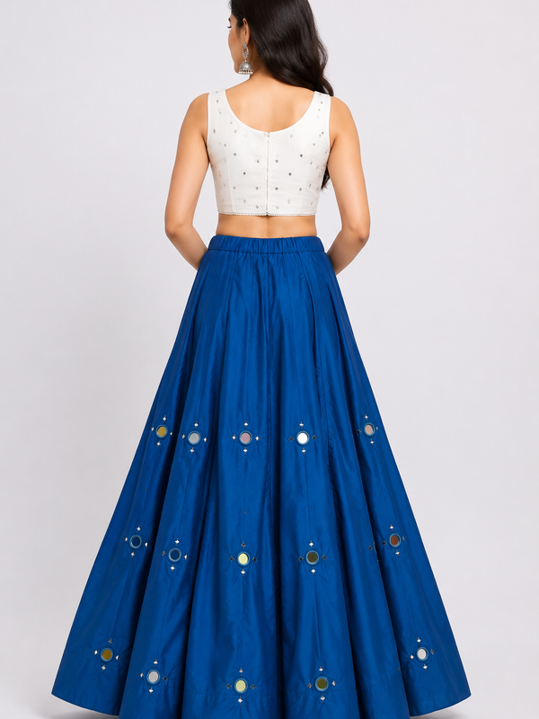 Cotton Silk Mirror Work Navratri Lehenga Set