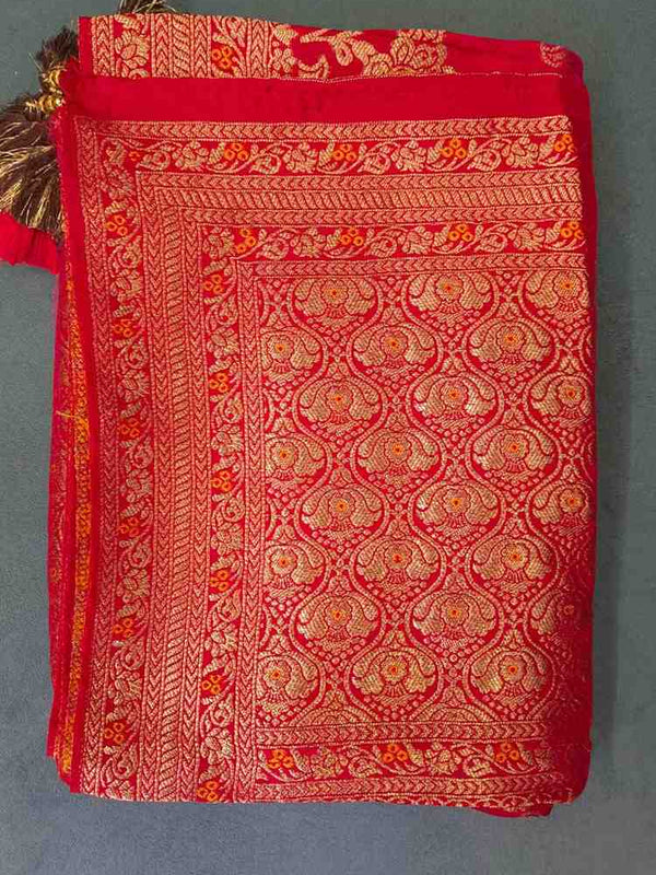 Desi Butik Rani Pink Banarasi Silk Dupatta with Floral Jaal DB2256