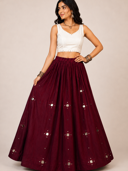 Cotton Silk Mirror Work Navratri Lehenga