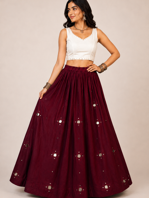 Cotton Silk Mirror Work Navratri Lehenga