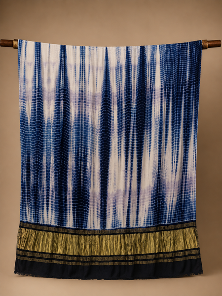 Desi Butik Women’s Gaji Silk Blue Tie Dye Dupatta DB2266