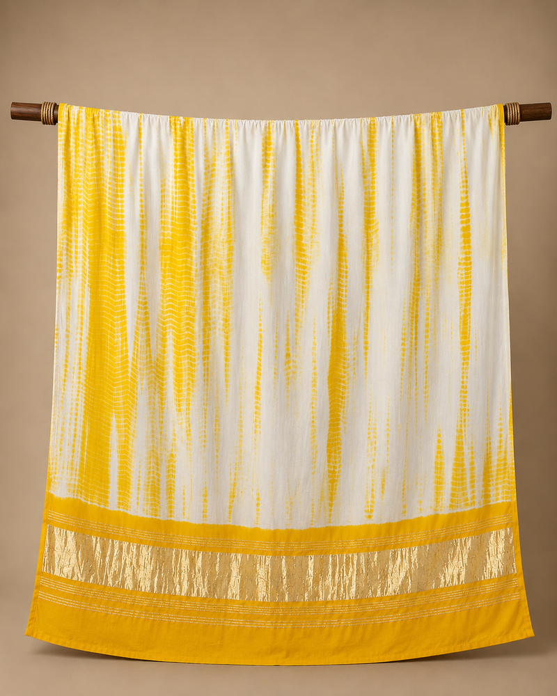 Desi Butik Women’s Gaji Silk Yellow Tie Dye Dupatta DB2268