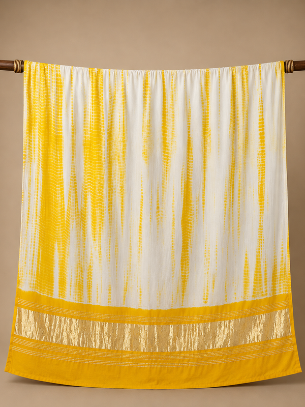Desi Butik Women’s Gaji Silk Yellow Tie Dye Dupatta DB2268