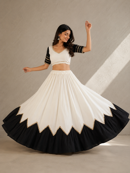 Cotton Silk Lace Work Navratri Lehenga