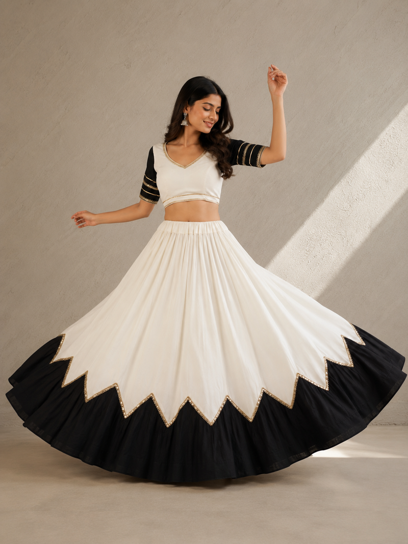 Cotton Silk Lace Work Navratri Lehenga