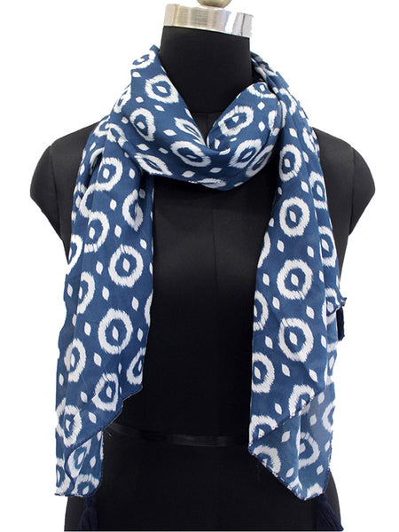 Splendid Blue Printed Muslin Casual Scarves/Stoles for Women SC3