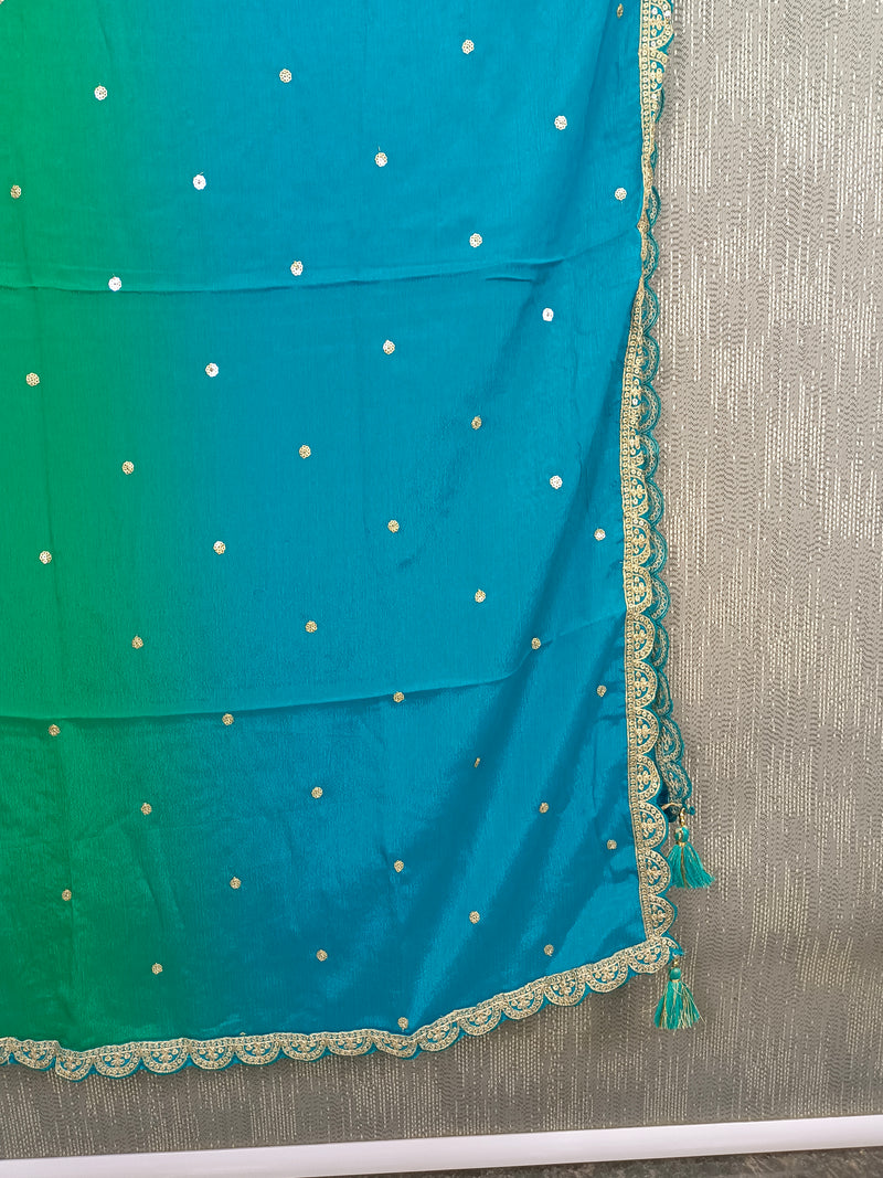 DESI BUTIK Pink & Orange Ombre Embellished Dupatta DB2249