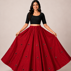 Cotton Silk RED Stitched Lehenga  for Navratri DBL5048