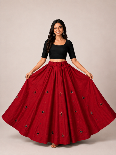 Cotton Silk RED Stitched Lehenga  for Navratri DBL5048