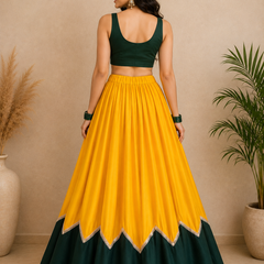 Cotton Silk YELLOW-GREEN Stitched Lehenga  for Navratri DBL5047