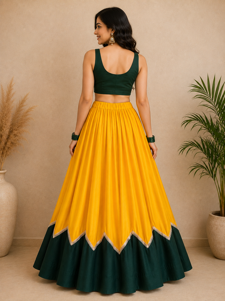 Cotton Silk YELLOW-GREEN Stitched Lehenga  for Navratri DBL5047