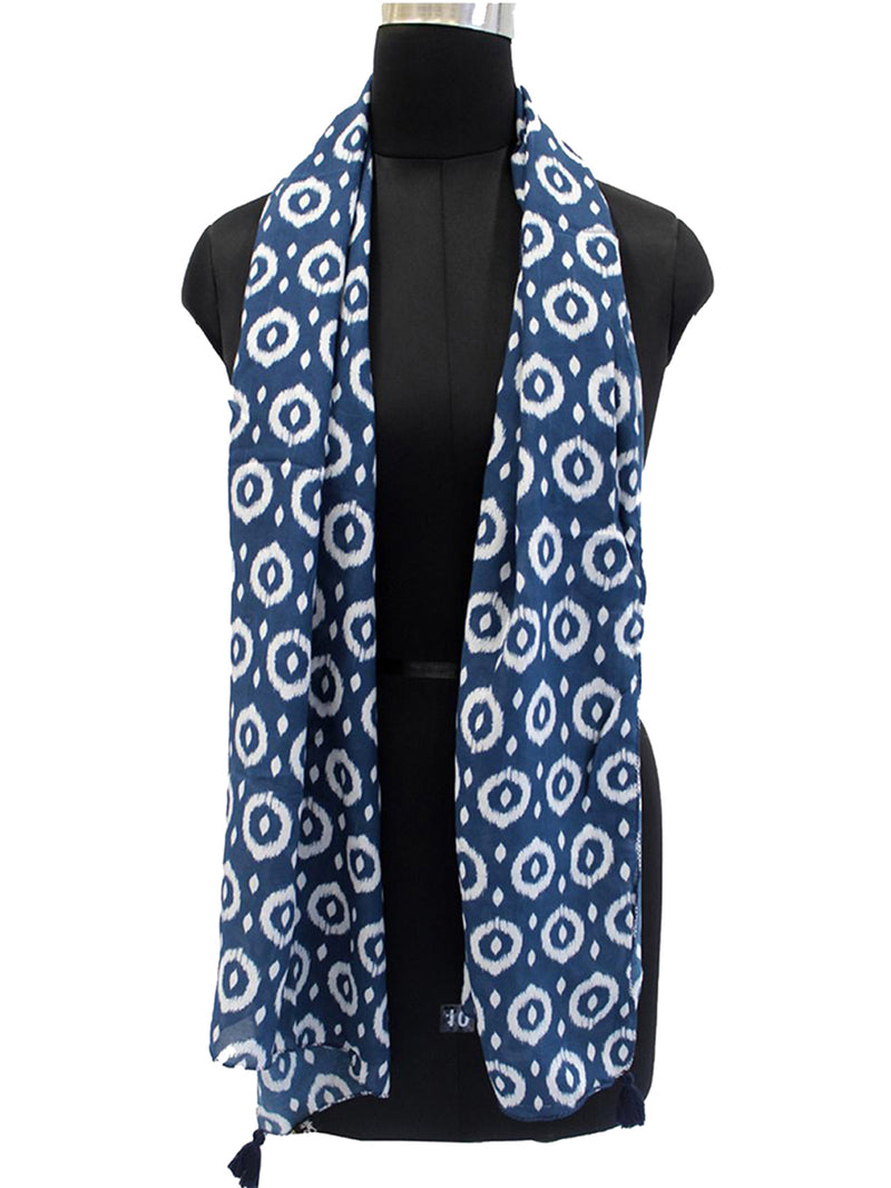 Splendid Blue Printed Muslin Casual Scarves/Stoles for Women SC3
