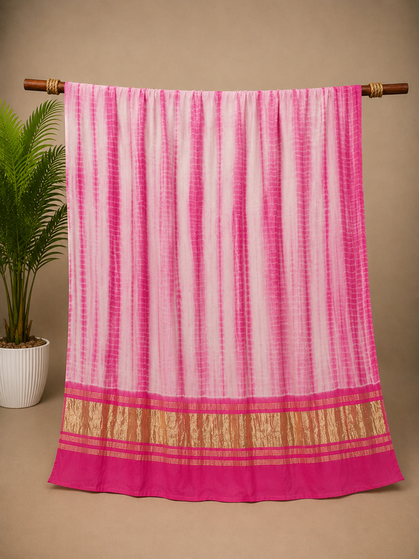 Desi Butik Women’s Gaji Silk Pink Tie Dye Dupatta DB2265