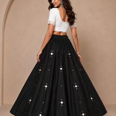 Women's  Mirror Work Cotton Silk Navratri Lehenga Chaniya