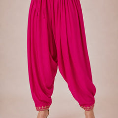 Women's Pink Embroidered Cotton Silk Kurta Set with Dhoti Pants & Dupatta