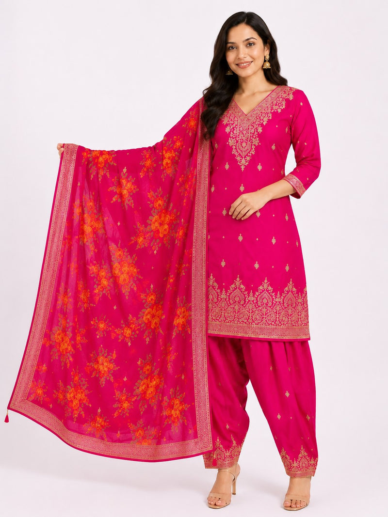 Women's Festive Embroidered Kurta Set with Dupatta