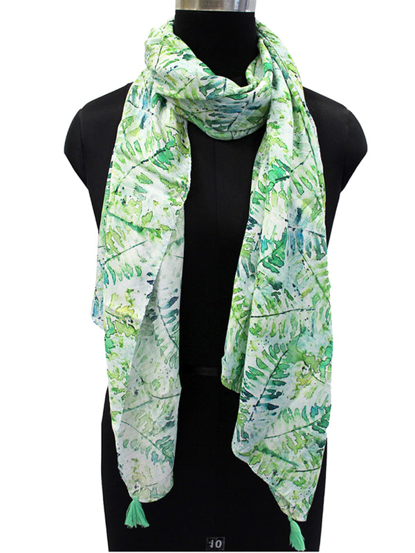 Elegant Green Printed Muslin Everyday Scarves/Stoles for Women SC40