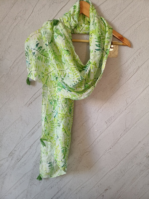 Elegant Green Printed Muslin Everyday Scarves/Stoles for Women SC40