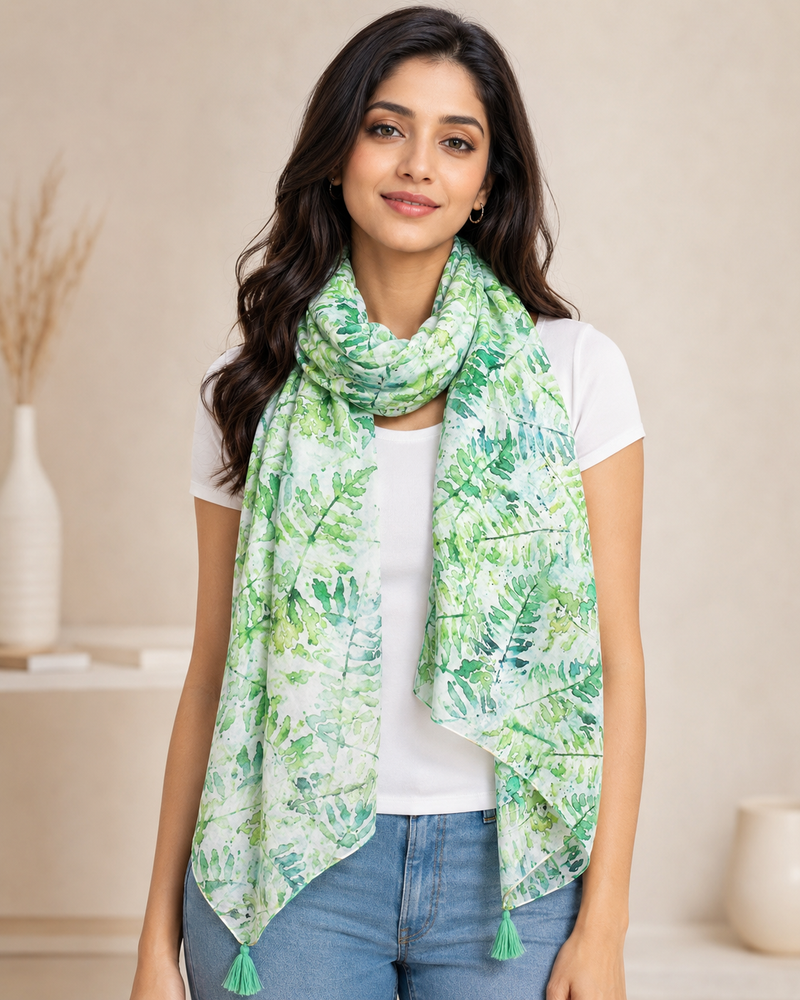 Elegant Green Printed Muslin Everyday Scarves/Stoles for Women SC40