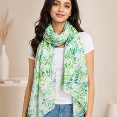 Elegant Green Printed Muslin Everyday Scarves/Stoles for Women SC40