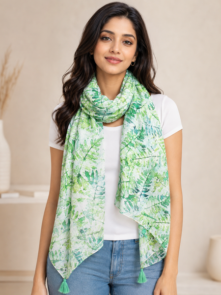 Elegant Green Printed Muslin Everyday Scarves/Stoles for Women SC40