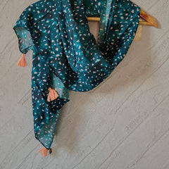 Beautiful Rama Blue Printed Muslin Casual Scarves/Stoles for Women SC42