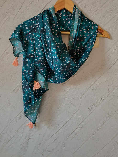 Beautiful Rama Blue Printed Muslin Casual Scarves/Stoles for Women SC42