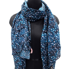 Beautiful Rama Blue Printed Muslin Casual Scarves/Stoles for Women SC42