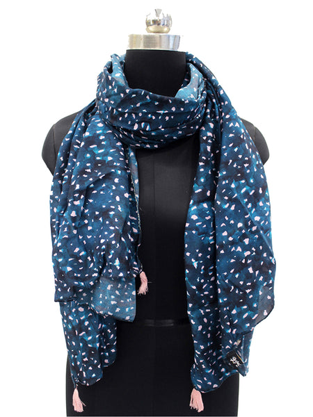 Beautiful Rama Blue Printed Muslin Casual Scarves/Stoles for Women SC42