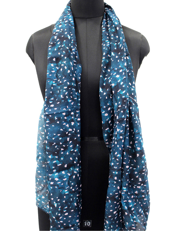 Beautiful Rama Blue Printed Muslin Casual Scarves/Stoles for Women SC42