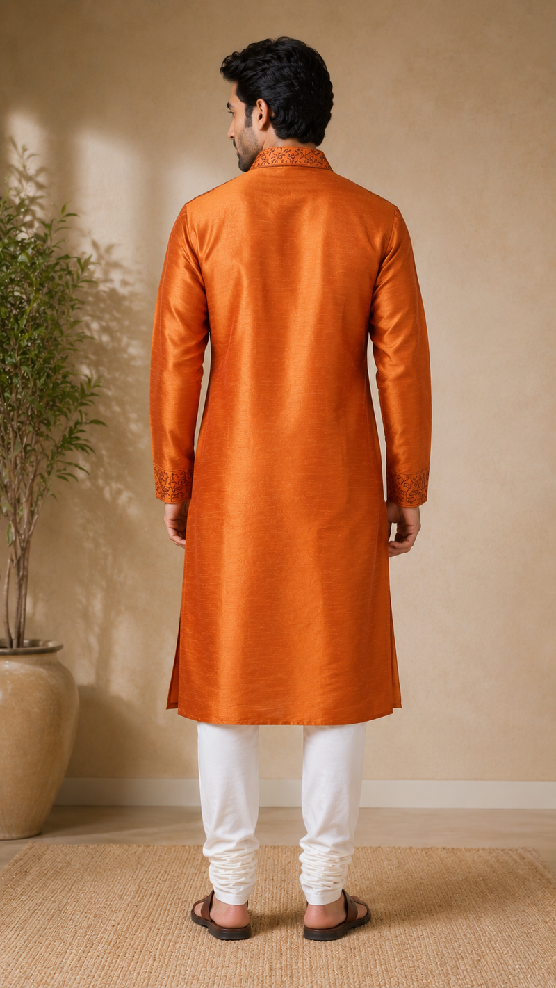 DESI BUTIK Men's Brown Embroidered Kurta Set