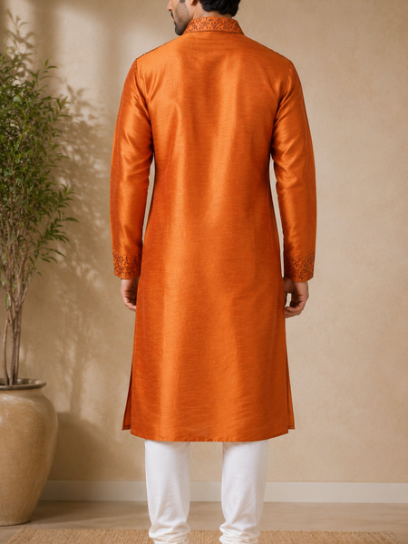 DESI BUTIK Men's Brown Embroidered Kurta Set