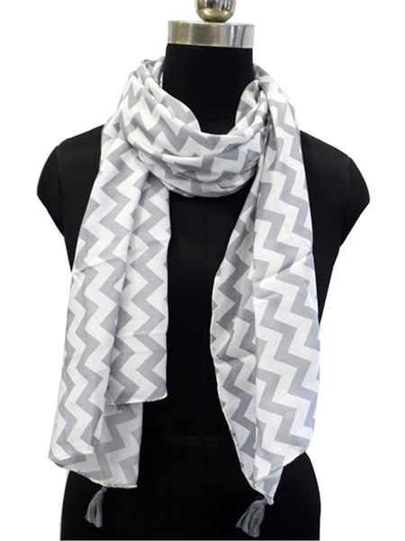 Classy Grey Printed Muslin Designer Scarves/Stoles for Women SC44