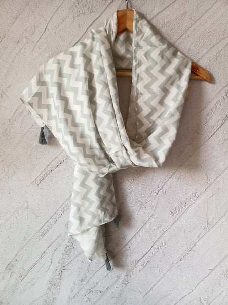 Classy Grey Printed Muslin Designer Scarves/Stoles for Women SC44
