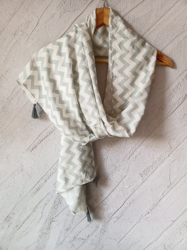 Classy Grey Printed Muslin Designer Scarves/Stoles for Women SC44