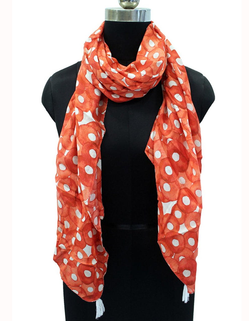 Splendid Orange Printed Muslin Everyday Scarves/Stoles for Women SC46