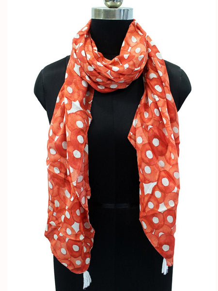 Splendid Orange Printed Muslin Everyday Scarves/Stoles for Women SC46