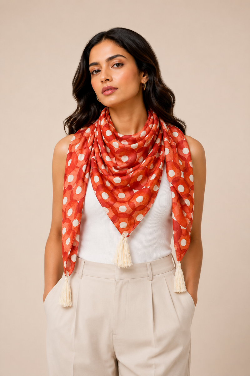 Splendid Orange Printed Muslin Everyday Scarves/Stoles for Women SC46
