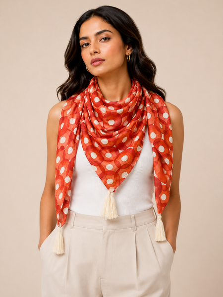Splendid Orange Printed Muslin Everyday Scarves/Stoles for Women SC46