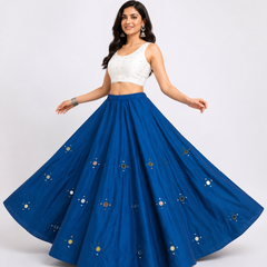 Cotton Silk Mirror Work Navratri Lehenga Set