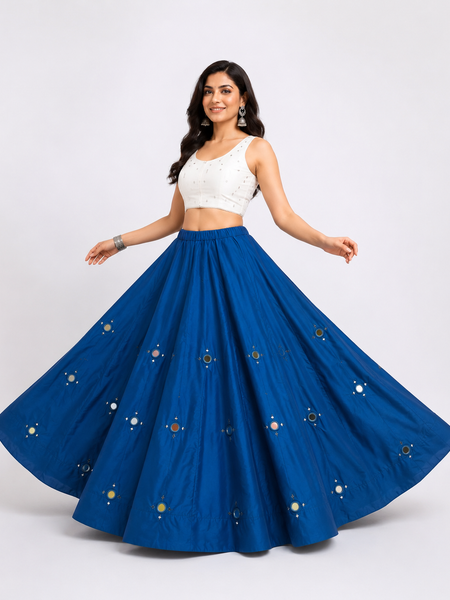 Cotton Silk Mirror Work Navratri Lehenga